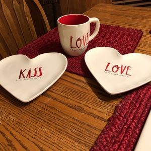 Rae Dunn Valentines mug and heart shaped plates!
